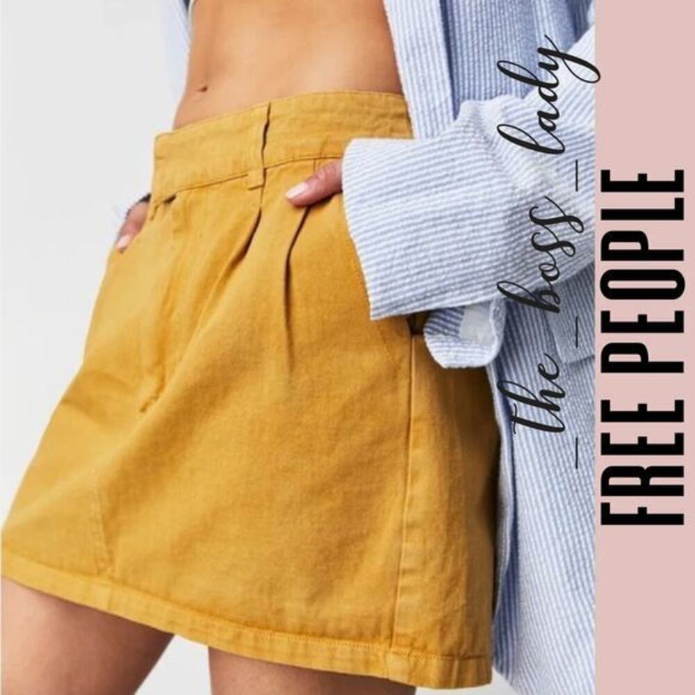 Free People mini skirt denim cotton Fall pleated